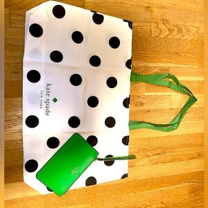 Kate Spade Black and White Polka Dot Tote with Green Wristlet